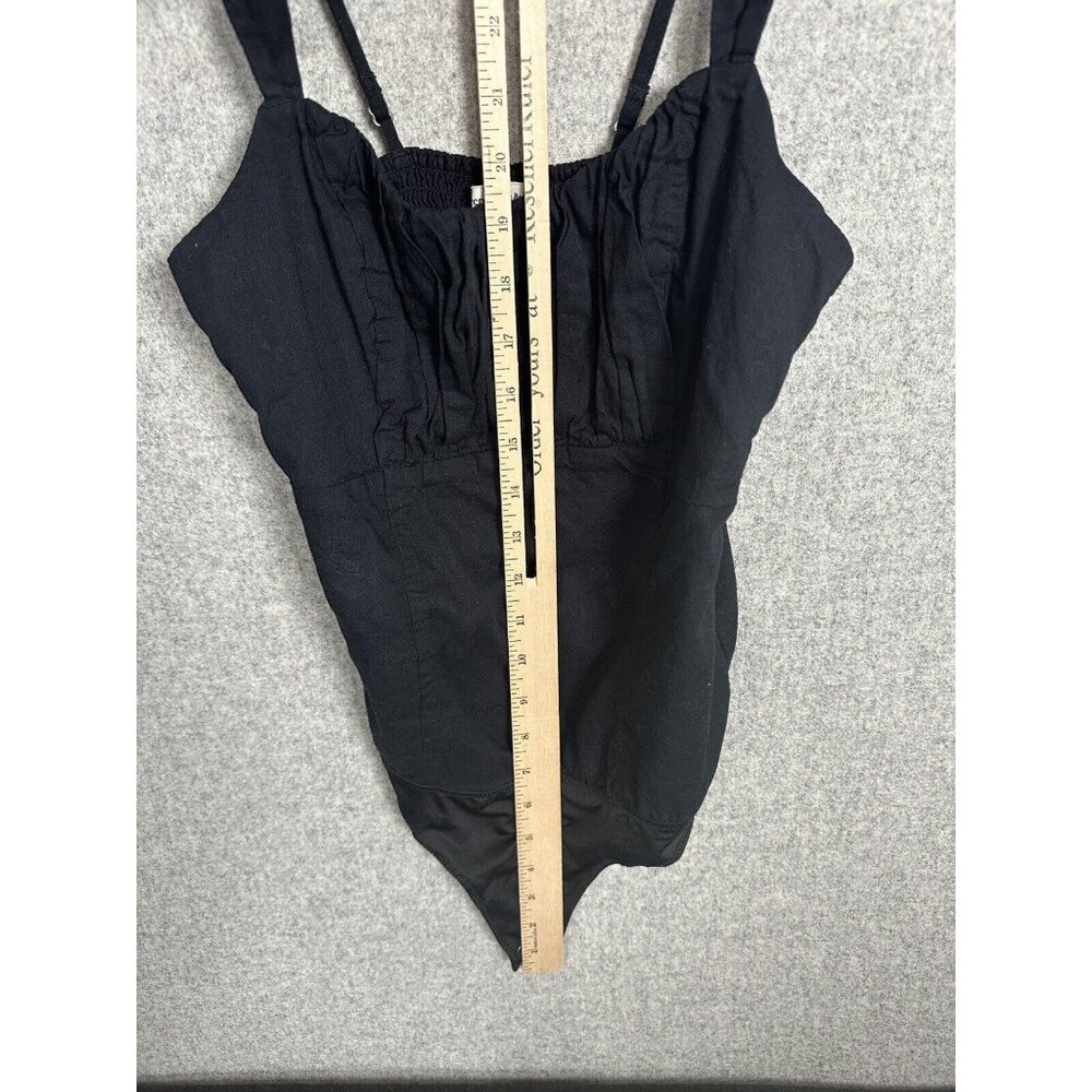 Abercrombie & Fitch XS Bodysuit Black Thong Tank Top Ruched Womens Snap - Picture 12 of 16